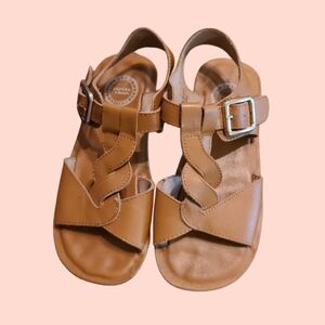 Girls Tan Leather Upper Buckle Sandals